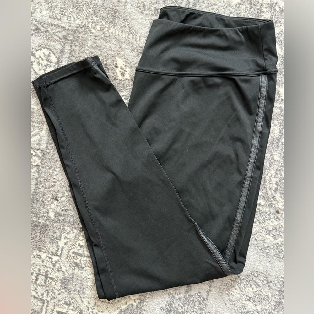 White Birch Black Leggings with Faux Leather Trim, Size 2X